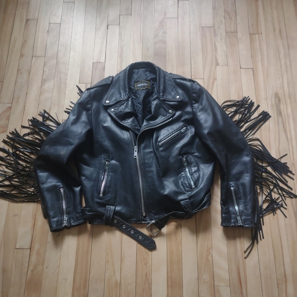 Originaux Jackets & Blazers - Classic Black Leather Jacket with Fringe